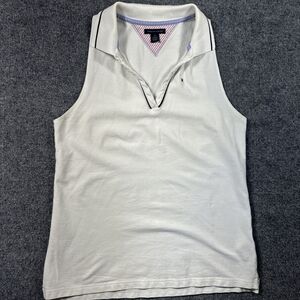 Tommy Hilfiger Med White Polo‎ Sleeveless Collar Shirt Preppy Golf Outdoor